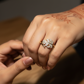 Twilight Leaf Spark Ring 18K Gold Plated Open Ring