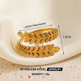 Golden Laurel Wrap Ring 18K Gold Plated Anti Tarnish Open Rings