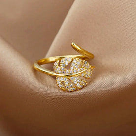 Twilight Leaf Spark Ring 18K Gold Plated Open Ring