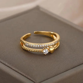 Radiant Heartline Dual-Band Ring 18K Gold Plated
