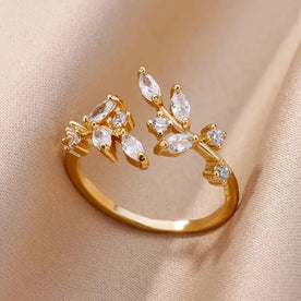 Crystal Bloom Open Ring 18K Gold Plated