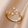 Crystal Bloom Open Ring 18K Gold Plated