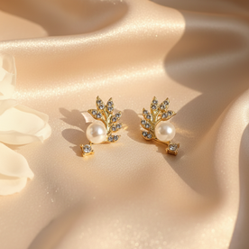Pearl Leaf Glimmers Stud Earrings