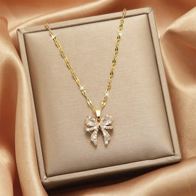 Full Diamond White Bow Necklace