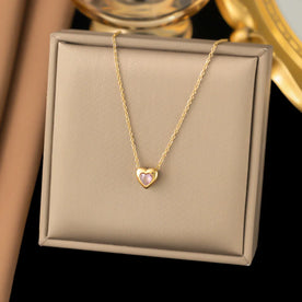 Pink Diamond Heart Necklace Gold